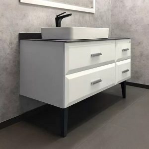 Тумба напольная Comforty Империя 120 с графитовой столешницей и раковиной 78189 Белый глянцевый 00-00013788CF