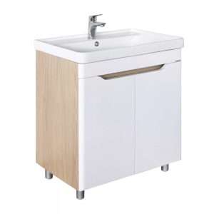 Тумба напольная Comforty Печора 71 с раковиной 4470 Белый матовый / Дуб светлый 00-00018366CF