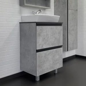 Тумба напольная Comforty Эдинбург 60 + раковина + черная столешница Бетон светлый 00-00004763CF