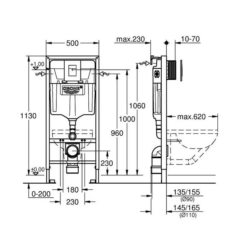 Инсталляция Grohe Rapid SL для подвесного унитаза с клавишей Skate Cosmopolitan Инсталляция Grohe Rapid SL для подвесного унитаза с клавишей Skate Cosmopolitan — изображение 4