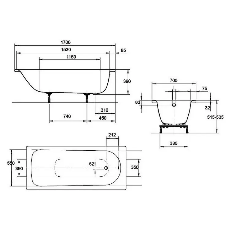 Ванна стальная Kaldewei Eurowa 312-1 170х70 Ванна стальная Kaldewei Eurowa 312-1 170х70 — изображение 2