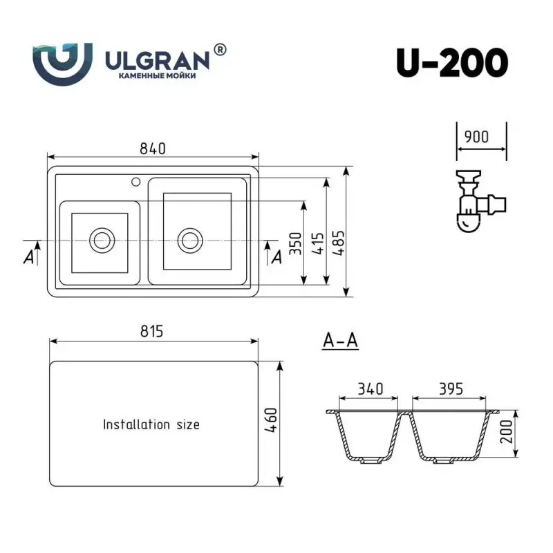 Мойка кухонная Ulgran Classic 84 U-200-342 Графитовый Мойка кухонная Ulgran Classic 84 U-200-342 Графитовый — изображение 4