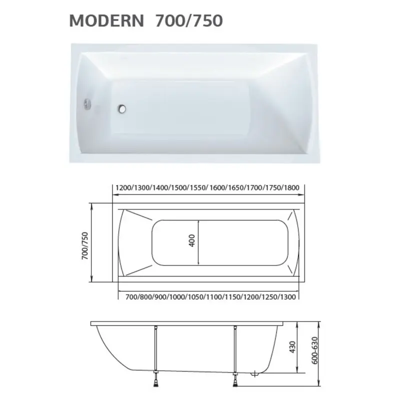 Ванна акриловая 1MarKa Modern 170х75 Белый 01мод1775 Ванна акриловая 1MarKa Modern 170х75 Белый 01мод1775 — изображение 4