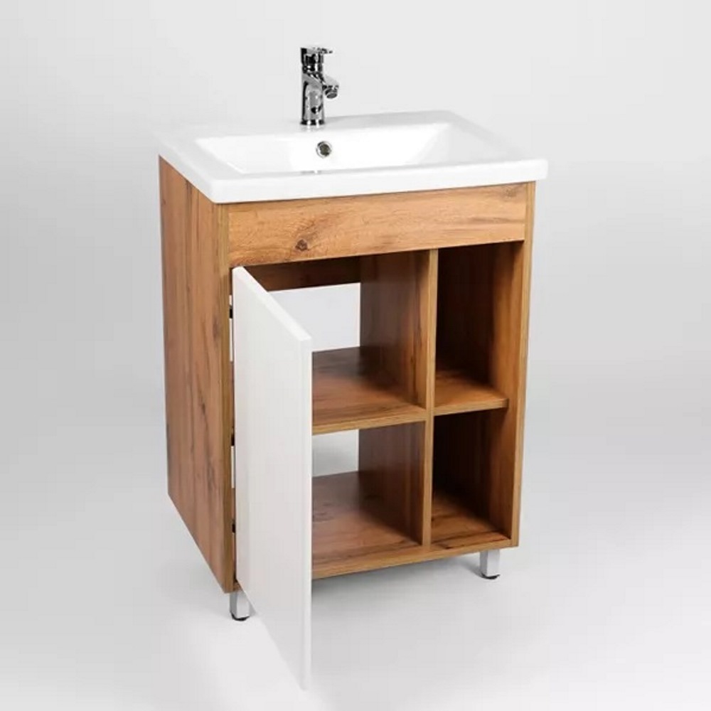 Тумба напольная Viant Бостон 50 с раковиной Como Белый / Дуб Вотан VBOS50CO-T1ST Тумба напольная Viant Бостон 50 с раковиной Como Белый / Дуб Вотан VBOS50CO-T1ST — изображение 2