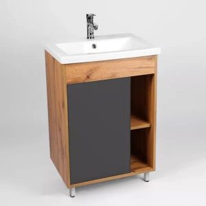 Тумба напольная Viant Бостон 60 с раковиной Como Дуб Вотан / Графит VBOS60COG-T1ST Тумба напольная Viant Бостон 60 с раковиной Como Дуб Вотан / Графит VBOS60COG-T1ST