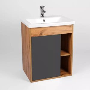 Тумба подвесная Viant Бостон 60 с раковиной Como Дуб вотан / Графит VBOS60COG-T1STP